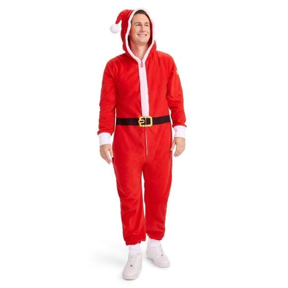 Tipsy Elves SANTA CLAUSE Christmas JUMPSUIT ONESIE WITH FUR Men’s Large - Picture 5 of 11